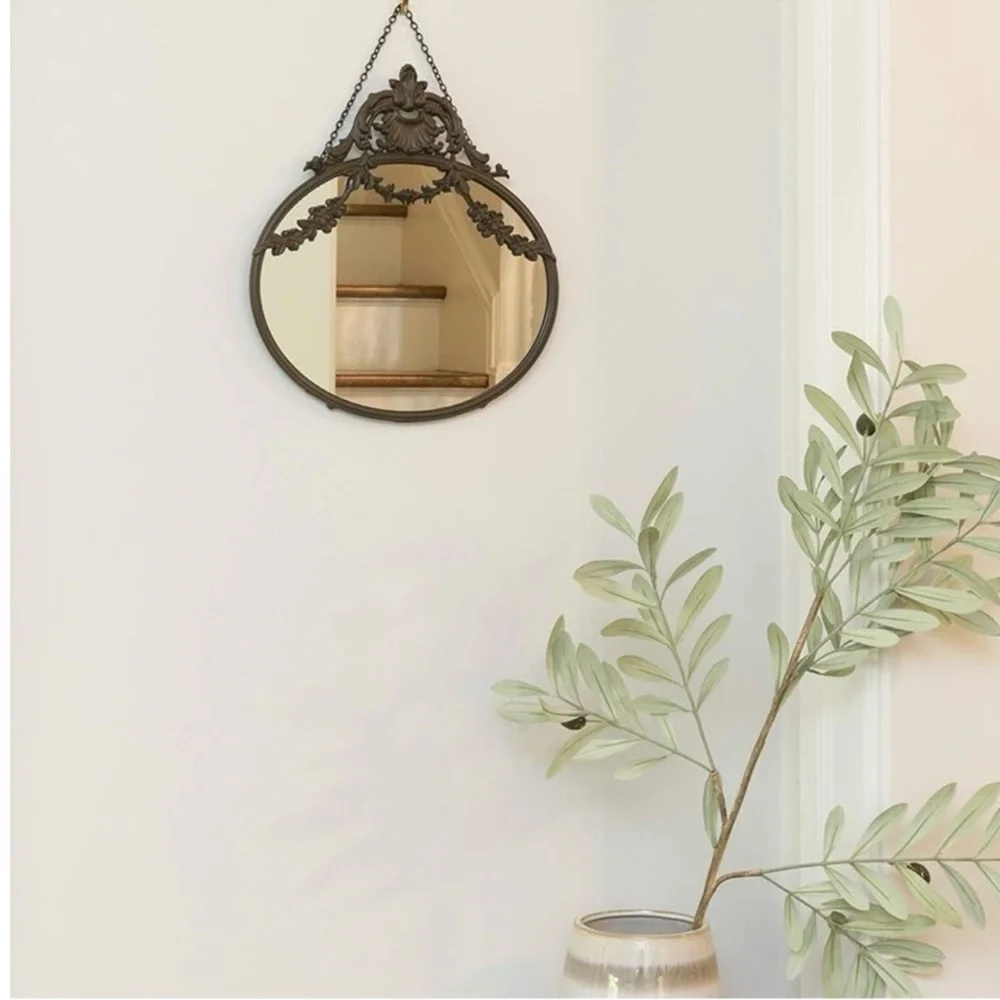 NEW Boho Antique Pewter Framed Hanging Wall Mirror Decor 14